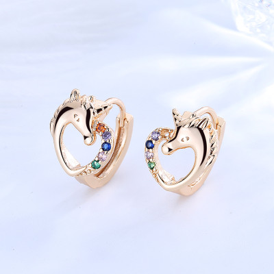 Wholesale Customize Huggie Earrings| Heart Shaped Little Cute Unicorn Huggie Earring| 18k Gold Plated Ear Huggies Hoops AAA Cubic Zirconia