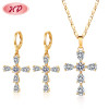 Proveedor de joyería de moda Hd | Chapado en oro de 18 quilates Color Aaa Zirconia cúbica | Conjuntos de collar de pendientes de joyería de mujer cruzada