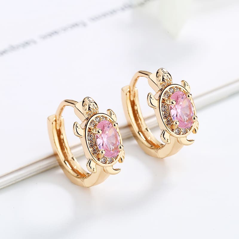 sparkling pink turtle earring