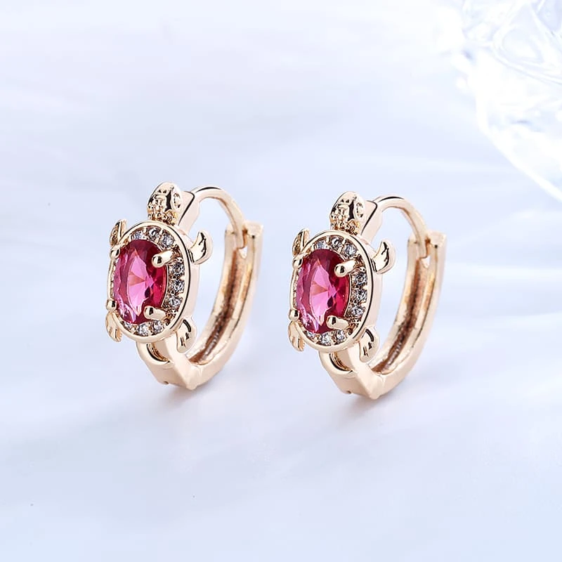 sparkling red turtle earring