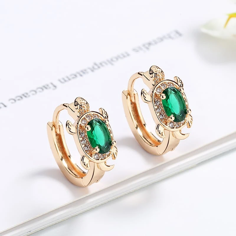 sparkling green turtle earring