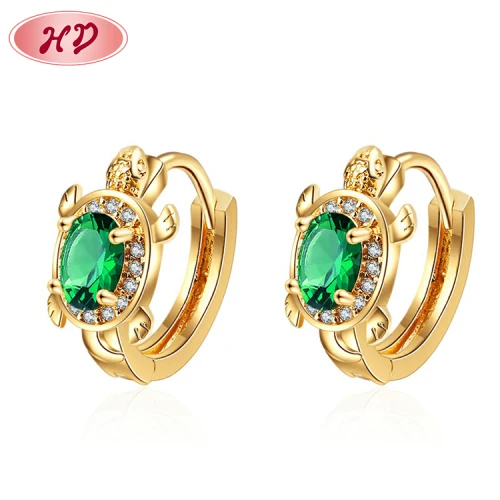 Bulk Costume Jewelry for Wolesale| 18k gold plated Sparkling Turtle Tortoise Huggie Earrings| Pink White Green Red Stone| Piercing Ear Tops for Women