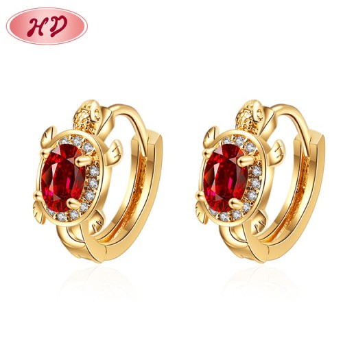 Bulk Costume Jewelry for Wolesale| 18k gold plated Sparkling Turtle Tortoise Huggie Earrings| Pink White Green Red Stone| Piercing Ear Tops for Women