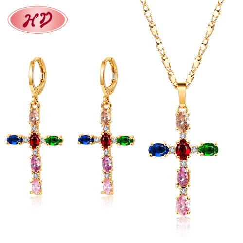 2023 diseños de moda al por mayor | Cristales Oro 18k Poste AAA CZ | Conjuntos de aretes de joyería para mujer Colgante para mujer