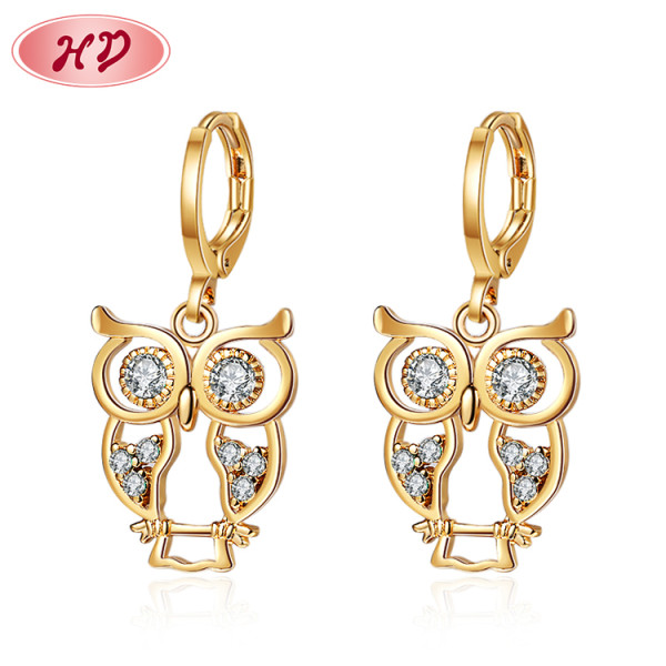 Shop Jewelry Factory| Owl Animal Collection Dangle Drop Earrings Lobe Piercing | 18k Gold Electroplated AAA CZ Jewelry Wholesale