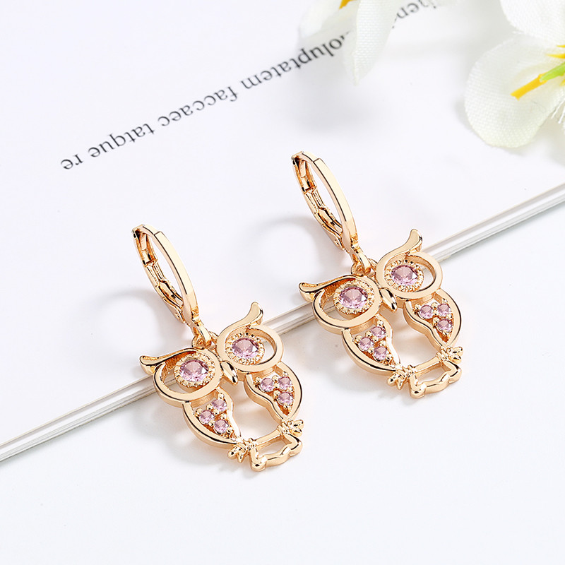 pink owl drop earring