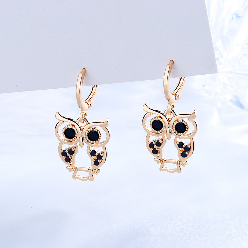 black owl dangle huggie earring