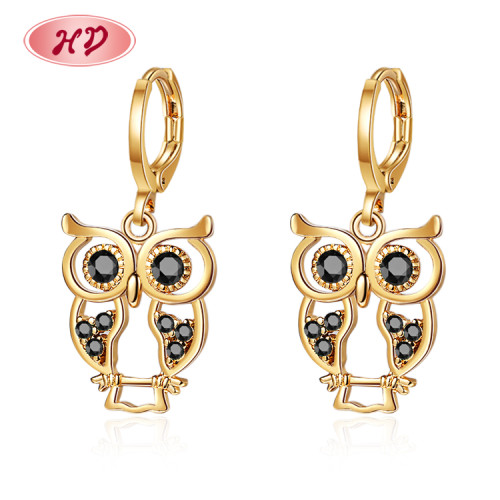 Tienda Fábrica de Joyas| Owl Animal Collection Pendientes colgantes de gota Piercing de lóbulo | Venta al por mayor de joyas AAA CZ electrochapadas en oro de 18k