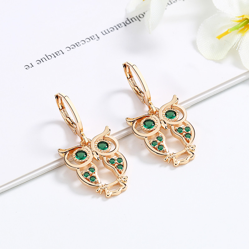 green owl drop earring