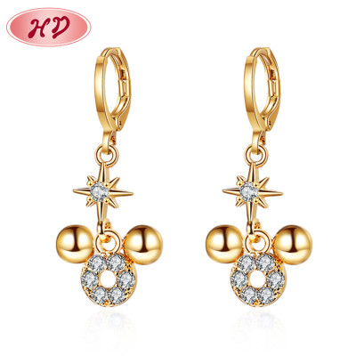 Wholesale Jewelry Making Factory|Batch Dangle Mouse Drop Earrings for Teens| Multicolor White Pink Cubic Zirconia Yellow Gold Plated Brass