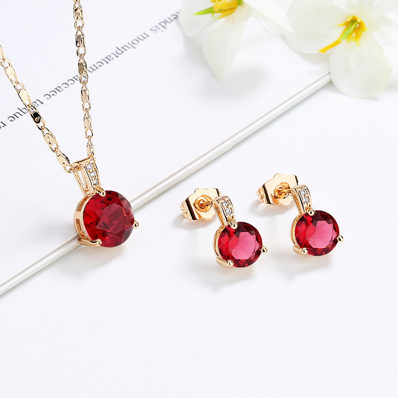 Red Round Stone Jewelry Sets