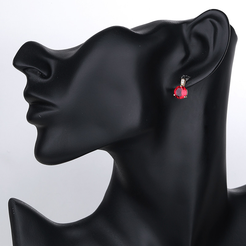 Red Round Stone Stud Earring