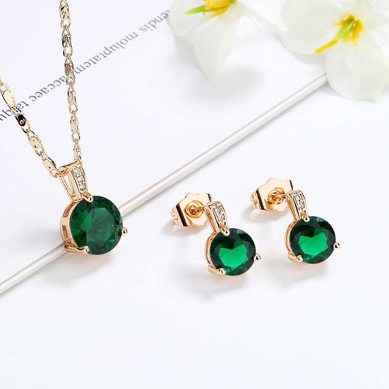 Green Round Stone Jewelry Sets