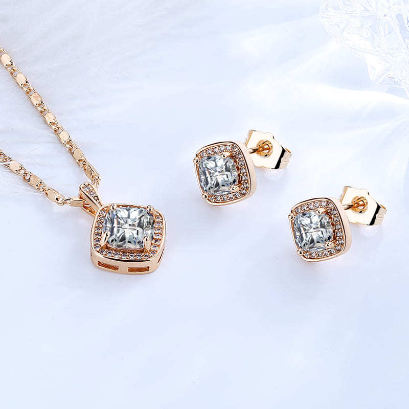 White Square Cubic Zirconia Necklace Sets