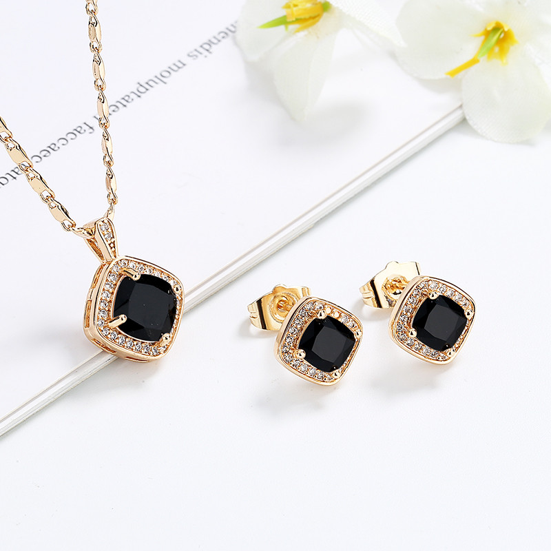 Black Square Cubic Zirconia Jewelry Sets