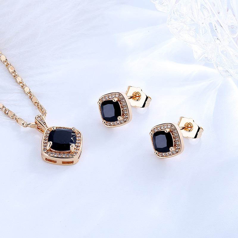 Black Square Stone 18k gold plated brass Jewlry Sets