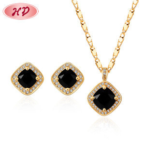 Top Trending Jewelry Wholesale| Simple Classic Square Single Stone Necklace and Earring Set for Ladies on Ball Party Wedding| 18 karat gold over brass AAA Cubic Zirconia