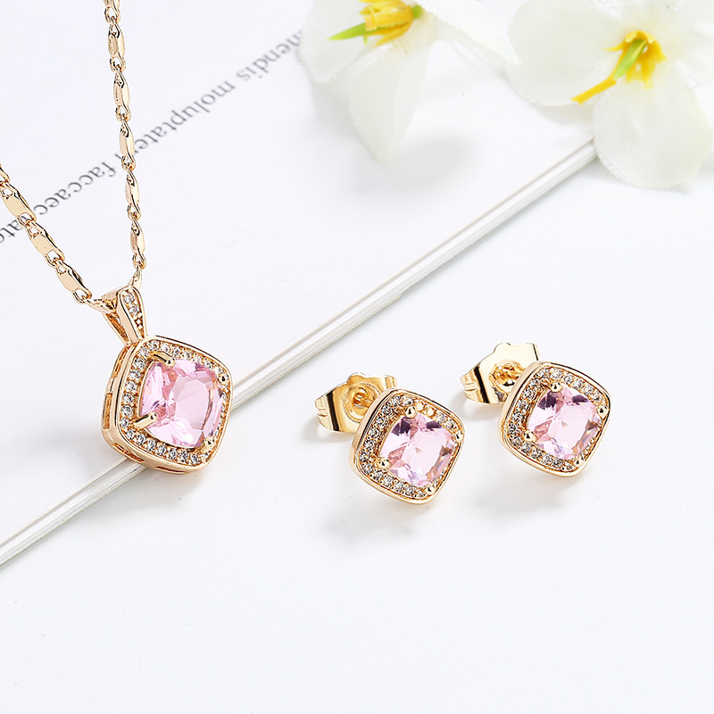 Pink Square Cubic Zirconia Jewelry Sets