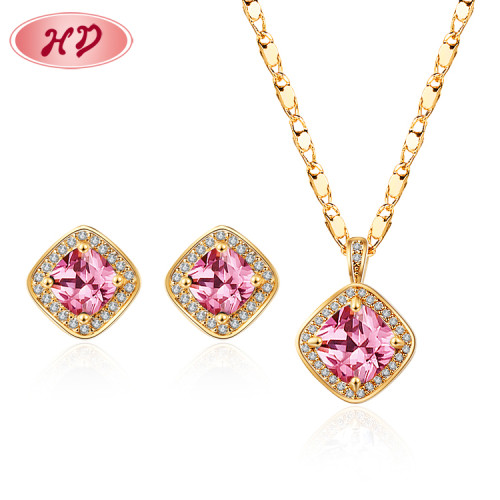 Top Trending Jewelry Wholesale| Simple Classic Square Single Stone Necklace and Earring Set for Ladies on Ball Party Wedding| 18 karat gold over brass AAA Cubic Zirconia