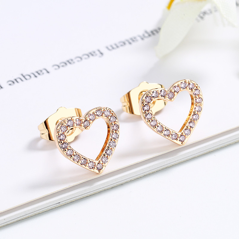 pink heart Cubic Zirconia Stud Earrings