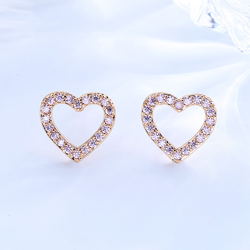 pink heart Cubic Zirconia Ear Stud