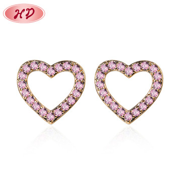 Quality Jewelry Manufacturer Women's Ear Tops New Arrivals| Iced out CZ Love Heart Stud Earrings Mill| 18kt Gold Plated AAA+ Cubic Zirconia Friction Push Back Earring