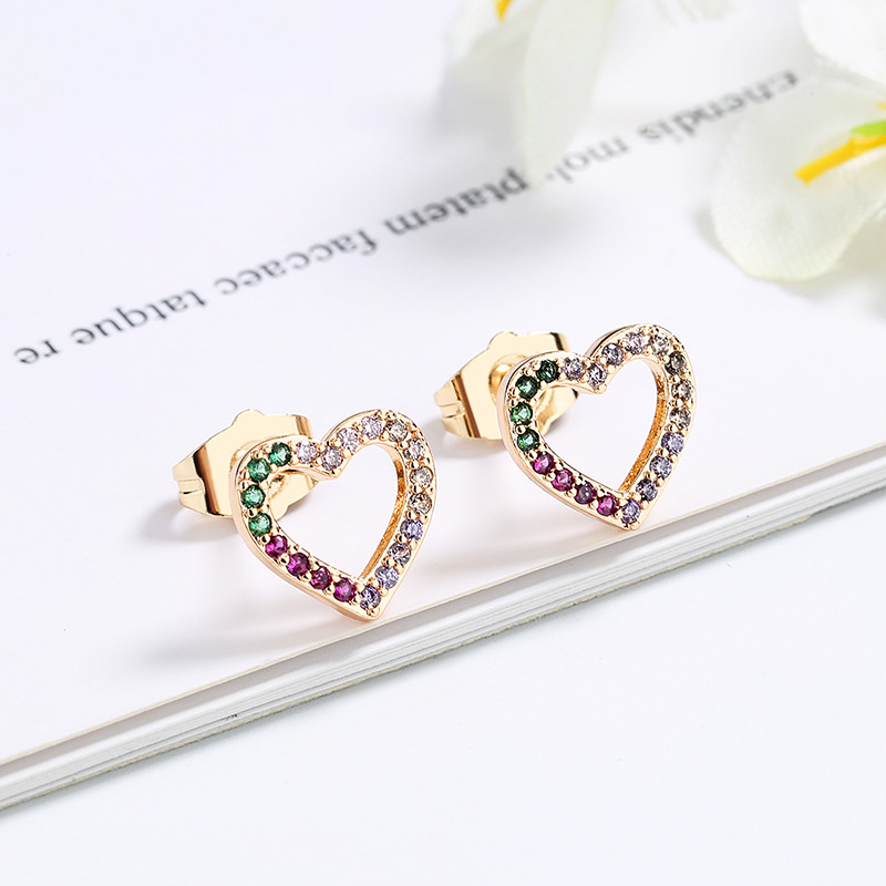 multicolor heart Cubic Zirconia Stud Earrings