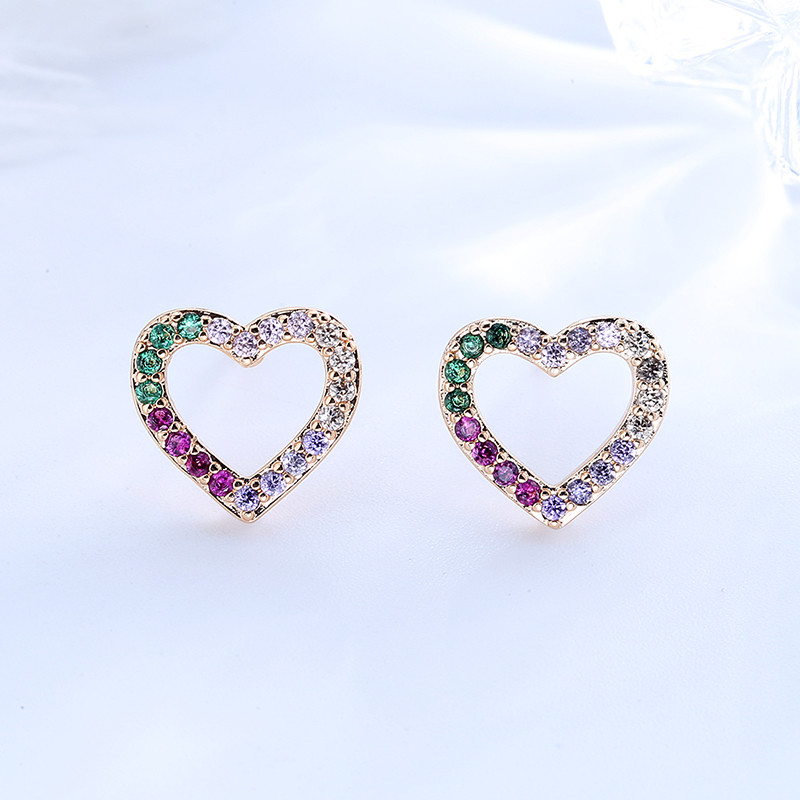 multicolor heart Cubic Zirconia Ear Stud