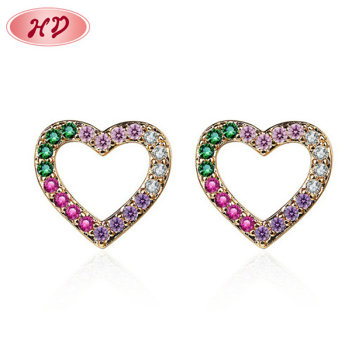 Quality Jewelry Manufacturer Women's Ear Tops New Arrivals| Iced out CZ Love Heart Stud Earrings Mill| 18kt Gold Plated AAA+ Cubic Zirconia Friction Push Back Earring