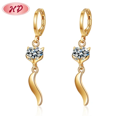 Wholesale Piercing Jewellery | Drop Wagging Tail Fox Earrings For Women | Pink Green Black White CZ | Quality Brass Fashion Jewelry by the Dozen