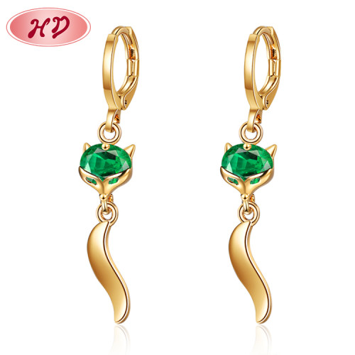 Wholesale Piercing Jewellery | Drop Wagging Tail Fox Earrings For Women | Pink Green Black White CZ | Quality Brass Fashion Jewelry by the Dozen