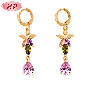 Factory Supply Jewelry | Mixcolor Clear Dainty Sparkling 18k Yellow Gold Plating Brass Branded Flower Drop Earrings | AAA Cubic Zirconia Jewellery Gift for Mother