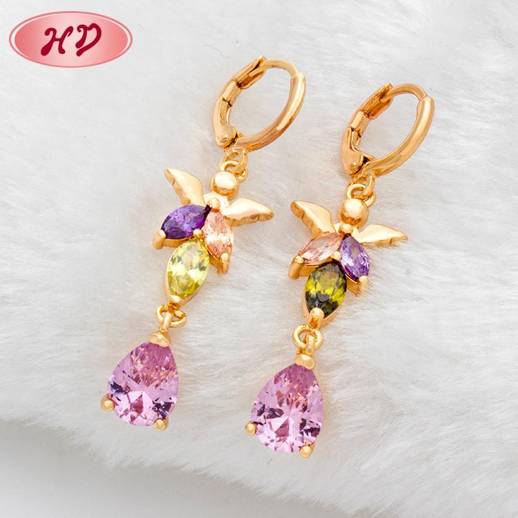 mix colors cz flower drop earrings