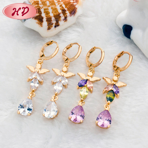 Factory Supply Jewelry | Mixcolor Clear Dainty Sparkling 18k Yellow Gold Plating Brass Branded Flower Drop Earrings | AAA Cubic Zirconia Jewellery Gift for Mother