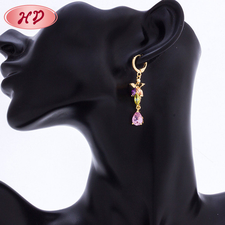 wearing mix colors cz flower drop earrings