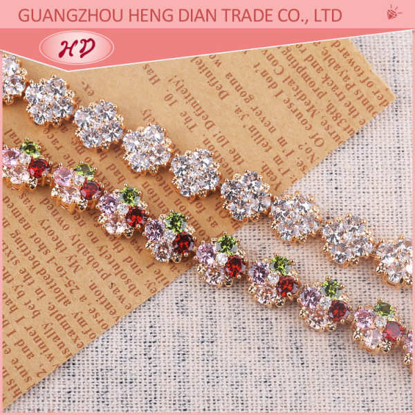 Custom Made Jewelry| Colorful Rainbow Dainty Sparkling Flower CZ Bracelets for Women| AAA Cubic Zirconia Beads 18k Yellow Gold Plated in Brass