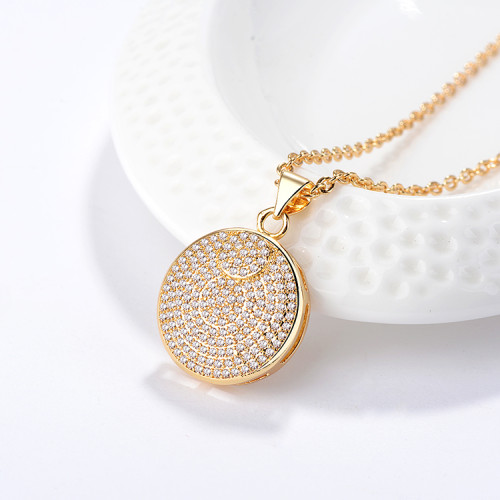 Custom Jewelru Wholesale| Iced Out Round Pie Shaped Simple Pendant Necklace| White gold Yellow God Plated Jewellery AAA Cubic Zirconia Fashion Accessories for Women