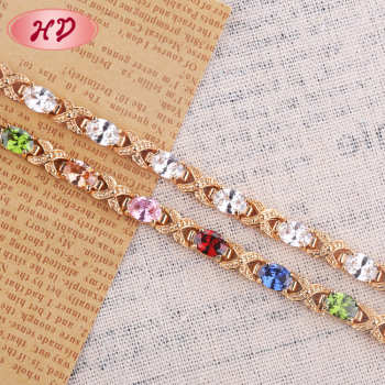 Cubic Zirconia Bracelet Factory Shop| Link White Mix Color Stone| Fashion Cubic Zircon Ladies Braceletes 18k Gold Plated