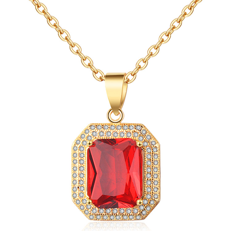 Red Stone Yellow Gold Plated Pendant Necklace