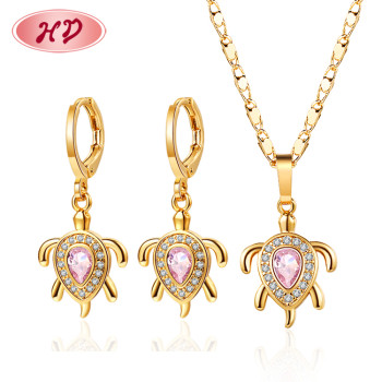 2023 Wedding Bride | 18k Gold Plated Diamond | Tortoise Hoop Earrings Necklace Jewelry Sets | For Wholesale China