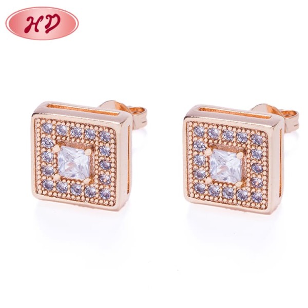 Damenschmuck Neuheiten | Klassische trendige quadratische Zirkonia-Ohrstecker, gute Qualität | 18 Karat vergoldetes Messing