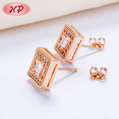 Women's Jewelry New Arrivals| Classic Trendy Square Cubic Zirconia Stud Earrings Good Quality| 18k Gold Plated in Brass
