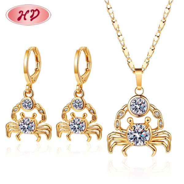 Custom Jewelri Sets Wholesale| CZ Zodiac Jewelry Sign Necklace and Earrings| Cheap Quality Brass Accesorios Para Mujer with 18k Gold Plating AAA Cubic Zirconia