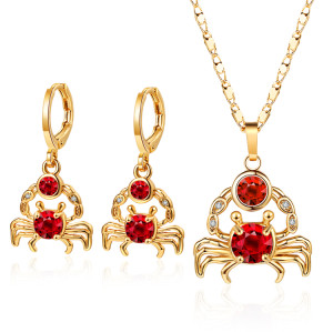 Custom Jewelri Sets Wholesale| CZ Zodiac Jewelry Sign Necklace and Earrings| Cheap Quality Brass Accesorios Para Mujer with 18k Gold Plating AAA Cubic Zirconia