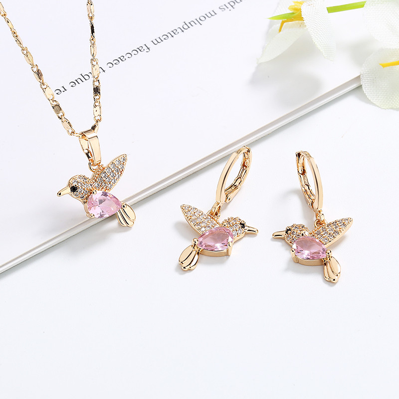 pink humming bird jewelry sets