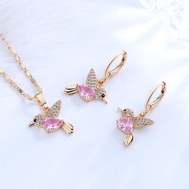 pink humming bird jewelry sets