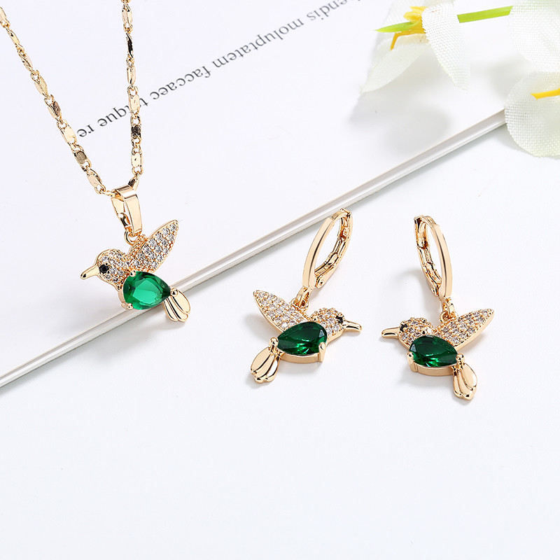 green humming bird jewelry sets