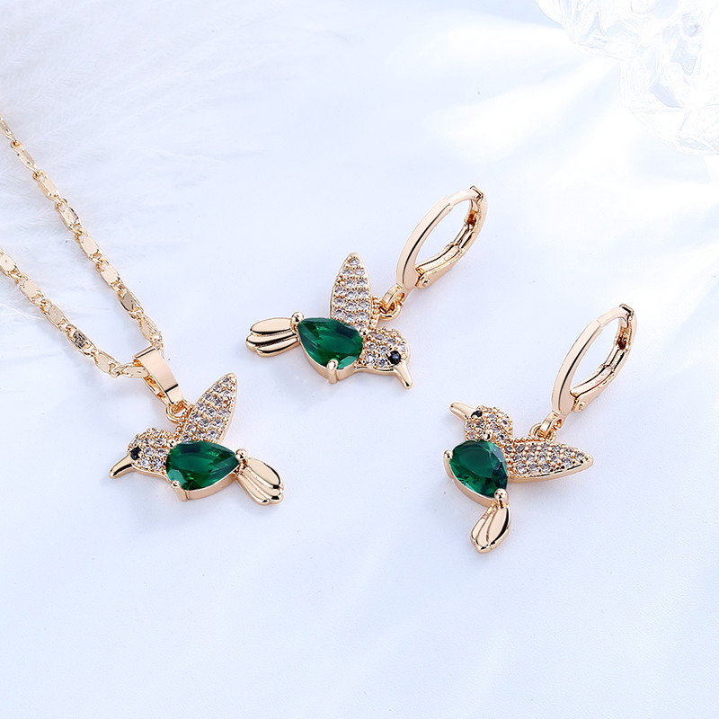 green humming bird jewelry sets