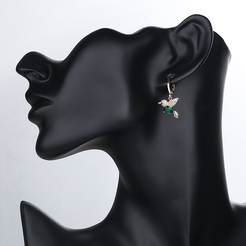 green humming bird earrings