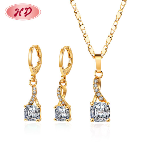 Top Selling Jewelry On Amazon| Wholesale CZ Simple Elegant Necklace and Dangling Drop Earring Jewelry Sets for Women| AAA Cubic Zirconia 18k Gold Plated Jewellery
